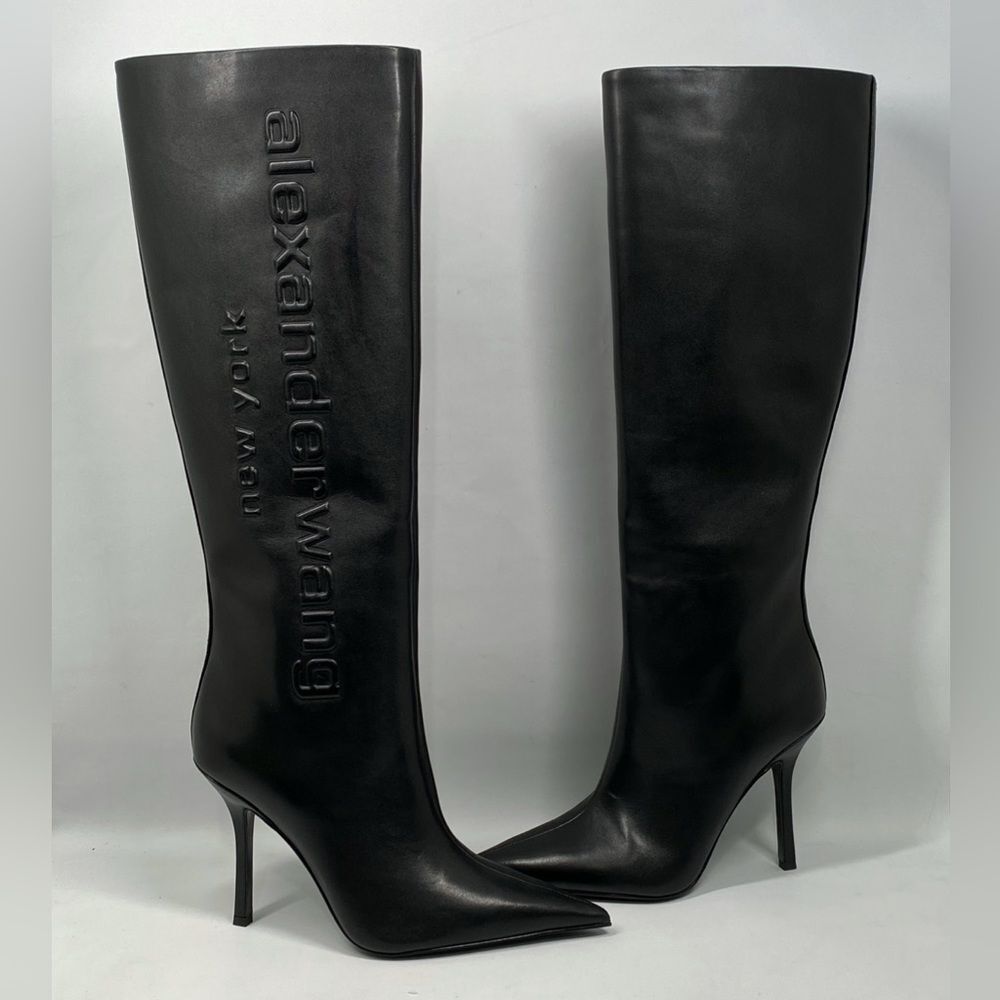 Alexander Wang Delphine brand-embossed leather heeled knee-high boots size 36.5 - Picture 9 of 15